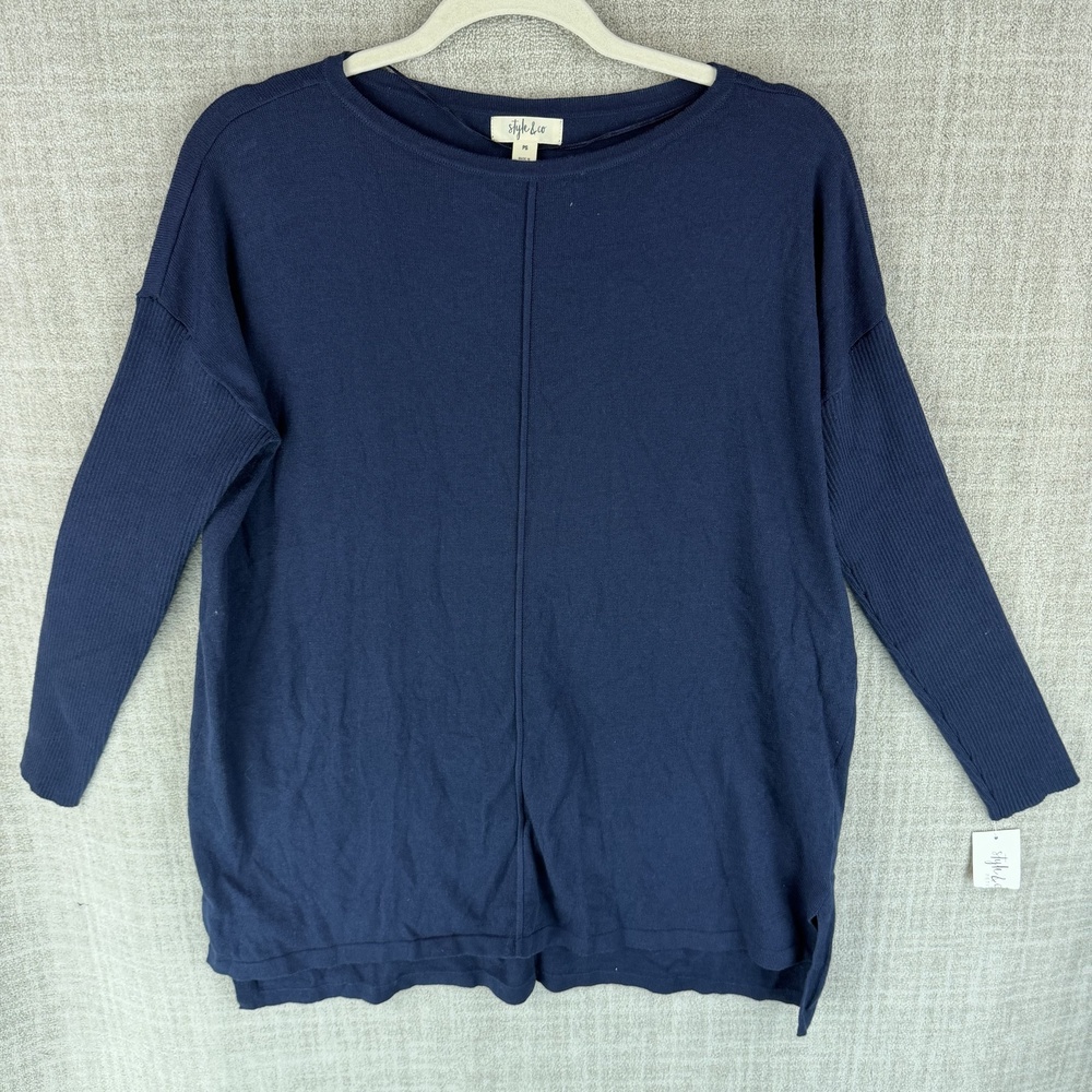 Style & Co. T-Shirt Womens S Blue Tunic Crew Neck Dolman Long Sleeve Relaxed